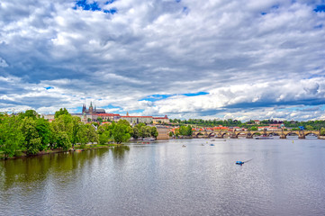 Fototapeta na wymiar A view of Prague Castle across the Vltava River in Prague, Czech Republic.