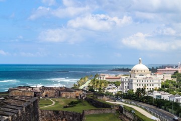 Fototapeta na wymiar Selective focus of Castillo San Felipe del Morro San Juan