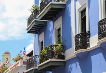 Street views of old colorful buildings in Old San Juan Puerto Rico