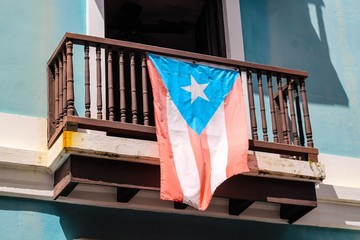 Balcony in Old San Juan Puerto Rico with Flag 