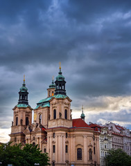 Fototapeta na wymiar The Church of Saint Nicholas located in the Old Town Square in Prague, Czech Republic.