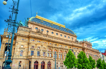 Fototapeta na wymiar The National Theatre located in Prague, Czech Republic on the Vltava River.