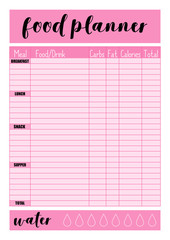  Weekly food planner, comfortable planner for organiser. Concept of healthy eating, loosing weight.