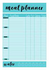 Meal planner, comfortable planner for organiser. Concept of healthy eating, loosing weight.