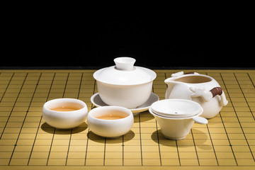 Tea set on the chessboard