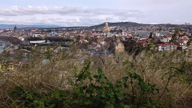 Panoramic view on Tbilisi city, Republic of Georgia. Royalty free UHD 4K footage for business and art projects related to Georgian and Caucasian region, travel, culture, history, politics.