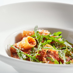 Tasty rigatoni with bolognese sauce