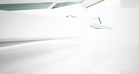 Abstract architectural glass gradient color interior of a minimalist house with large windows. 3D illustration and rendering.