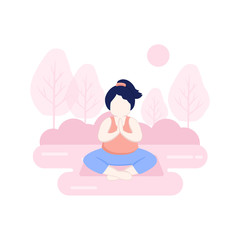 Plus Size Girl Doing Yoga Vector Cartoon.