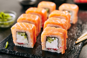 Philadelphia Sushi Rolls Set with Salmon and Cream Cheese