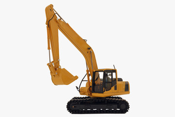 Excavator loader  model isolated on  a white background with lift up bucket