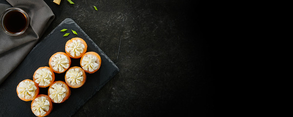 Nori Maki Philadelphia Sushi Rolls Set with Raw Salmon and Cream Cheese