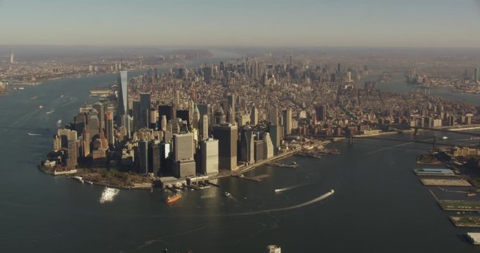 Aerial shot, all of manhattan from the southern tip of the island, drone