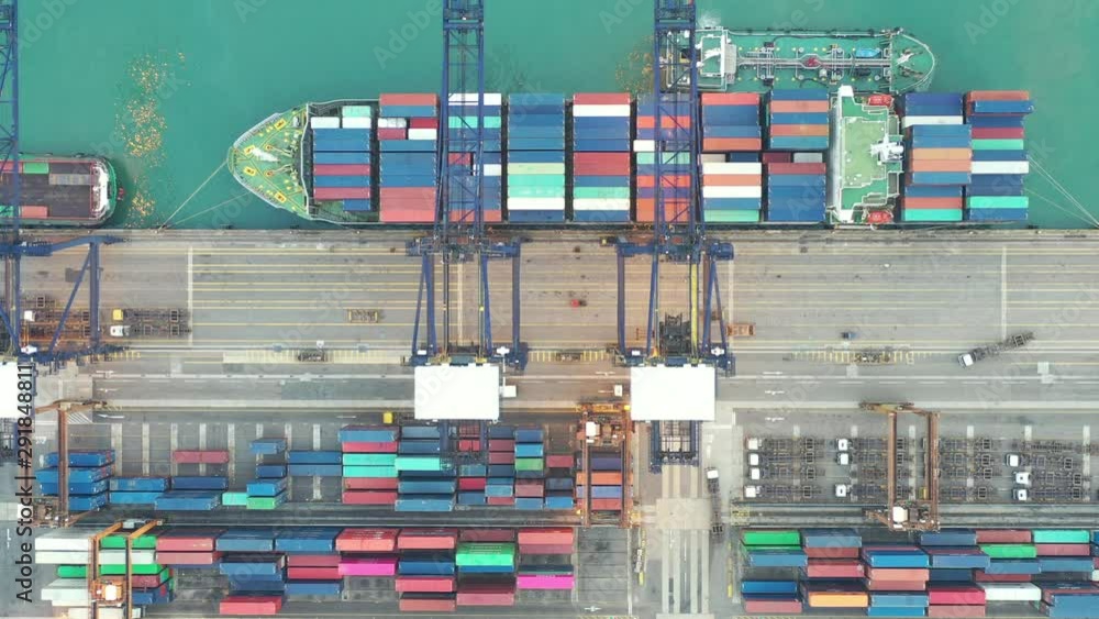 Poster aerial view footage of hong kong port terminal