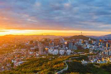 Beautiful Sunrise of Seoul viewpoint from inwangsan mountain in Seoul,South Korea.