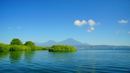The view to Mount Raung from Gilimanuk strait