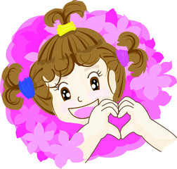 A Girl with Heart hand and Flower