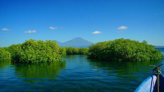 The view to Mount Raung from Gilimanuk strait