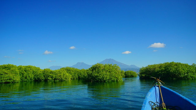 The view to Mount Raung from Gilimanuk strait