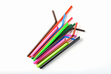 Top view .Colorful plastic drinking straw isolated on white background.