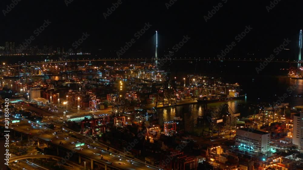 Poster aerial view of hong kong container terminal at night