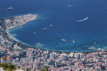 City of Makarska from the top with boats