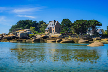 Fototapeta na wymiar Incredible landscape on the island Renote in Tregastel. Brittany. France
