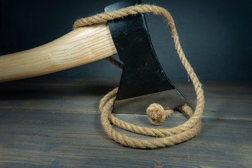 Axe or hatchet tool cutting jute rope