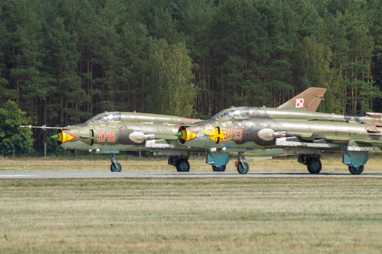 SWIDWIN, POLAND - JUNE 27,2016:: Polish Air Force Suchoj Su-22 Fitter .Swidwin Air Base