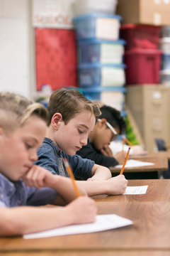 Classroom: Row Of Students Working In Class