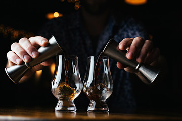 Bartender mixing drinks