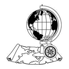 retro world map and compass with paper navigation