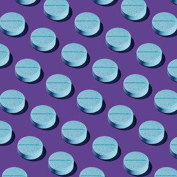 Blue Pharma Pill Pattern on Purple