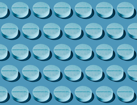 Blue Pharma Pill Pattern on Pastel Blue