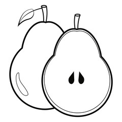 Sliced pear cut in half. Vector illustration in black and white.