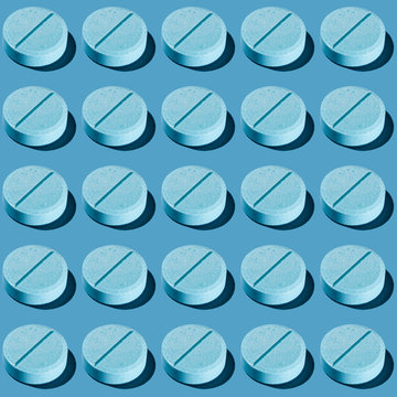 Blue Pharma Pill Pattern on Pastel Blue