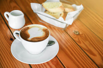 latte coffee with bread for healthy eating food 