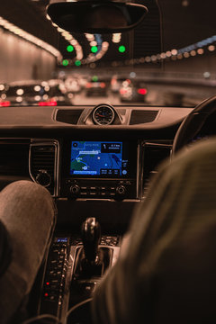 driving through a tunnel, view from inside car