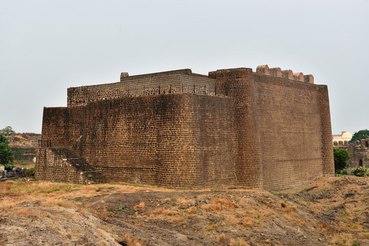 View of Gulbarga fortification built in 14th century, Karnataka, India.
