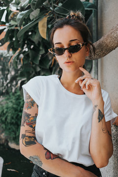 Portrait of woman with fashion sunglasses