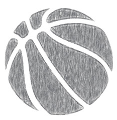 Hand drawn, pencil sketched basketball icon. Old style illustrated sketch of a basketball on a white background