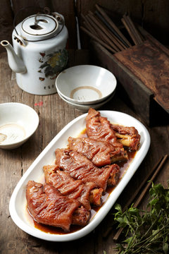 Traditional Chinese cuisine,Braised trotters. in Chinese traditional kitchen