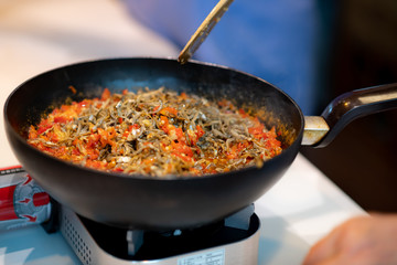 Tiny Anchovy in chili paste, local food in Taiwan