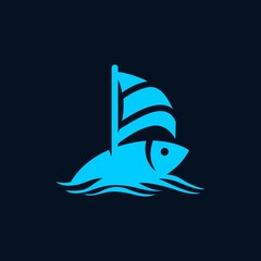 Fish Boat Animal Wildlife Creative Icon Logo Design Template Element Vector Illustration