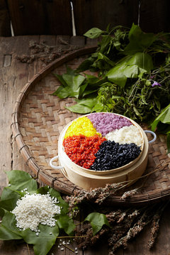 Traditional Chinese cuisine, Five-color glutinous rice. in Chinese traditional kitchen