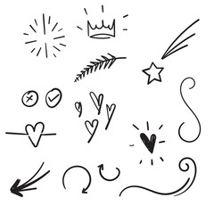 Hand drawn set elements doodle with black line on white background