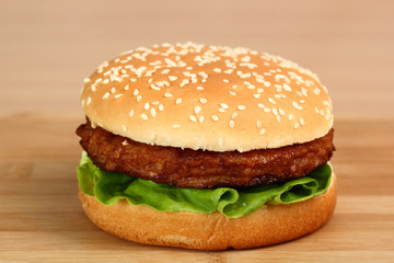 Hamburger without tomato is ready. Making Hamburger. Macro. Series.