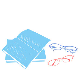 老眼鏡、本、読書、リーディンググラス、メガネ、眼鏡、めがね、シンプル、単色