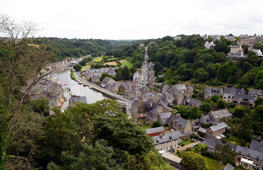 Fototapeta na wymiar The view on the Range river form the hill where old Breton town Dinan stands, Brittany, France