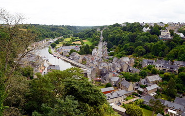 Fototapeta na wymiar The view on the Range river form the hill where old Breton town Dinan stands, Brittany, France